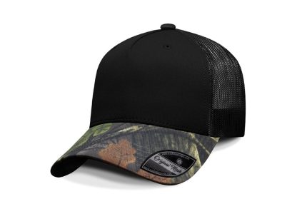 Gorra Artilleria, Frente Negro, Visera Camuflaje Hojas, Trasero Negro