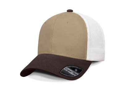 Gorra Pólvora, Frente Kaky, Visera Café, Trasero Blanco